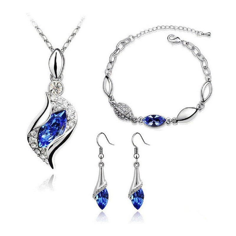 Graces DawnÂ® Beautiful Cubic Zirconia with Platinum Plated Chain Necklace Angel Elf Pendant Mosaic crystal Necklace bracelet and earrings set Necklace 18" (Royal blue)